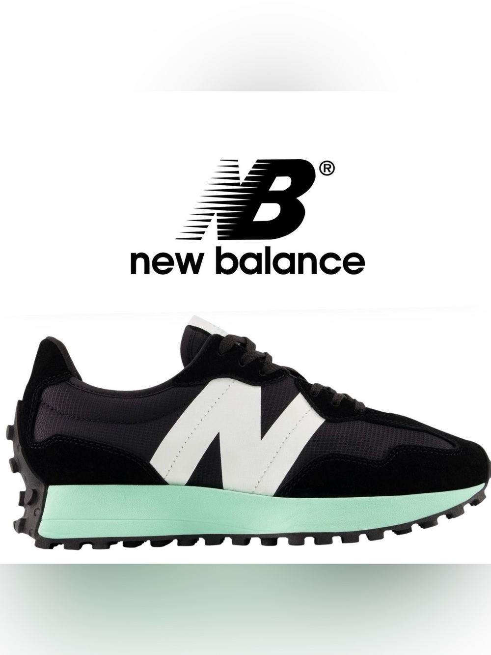 EUC New Balance 327 Black & Mint Retro Runner Sneaker US Women’s 9.5